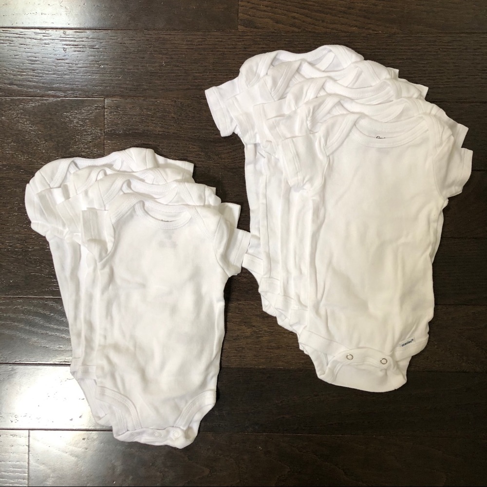 White onesies, NB and 0-3